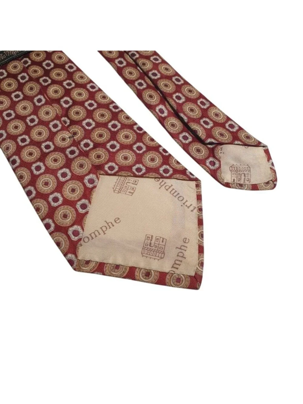 Arc De Triomphe Sears Mens Store Red Gold Patterned Tie Circle Motif Vintage